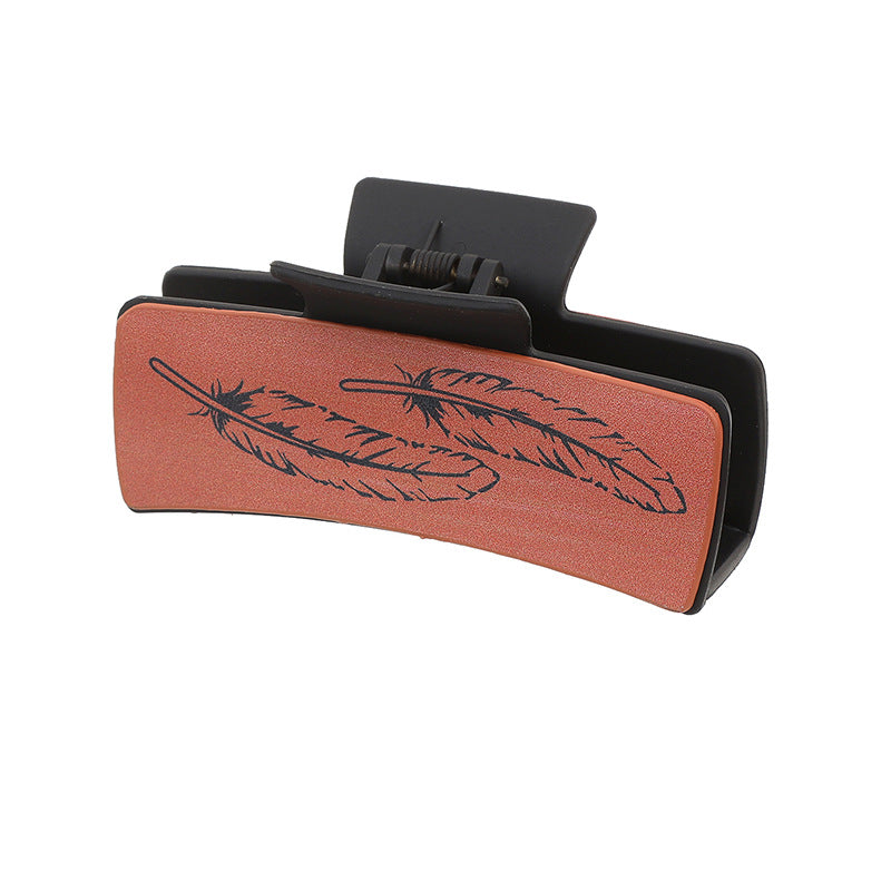 Wholesale Western Cowboy Style Feather Cow Scalp Leather Women' s Hair Clip Shark Clip